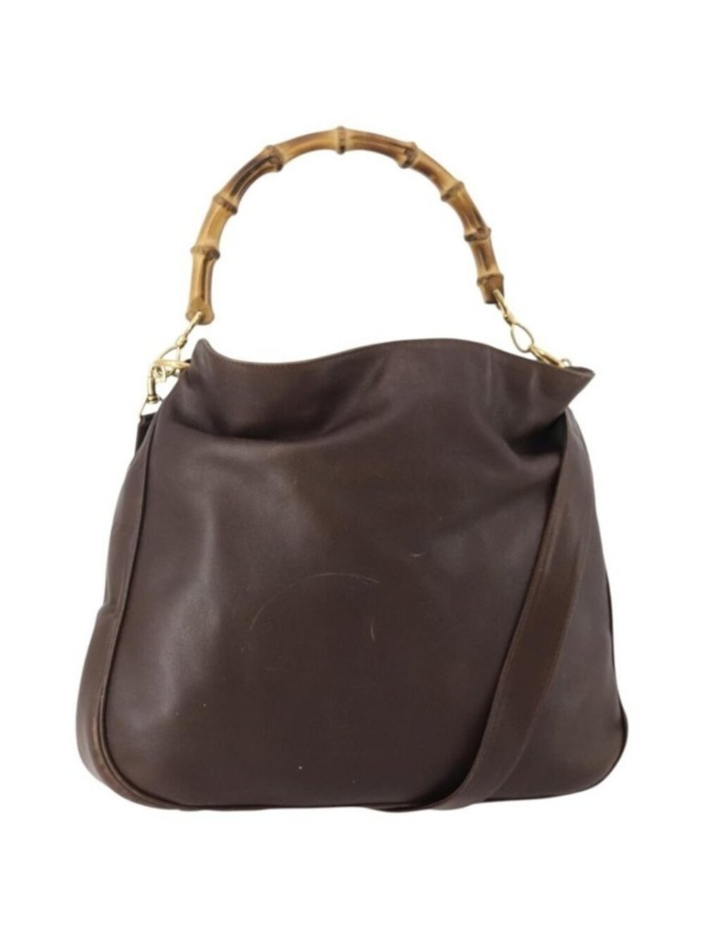 Authentic GUCCI Bamboo Shoulder Bag Leather 2way Brown Gold 001 2404 1577